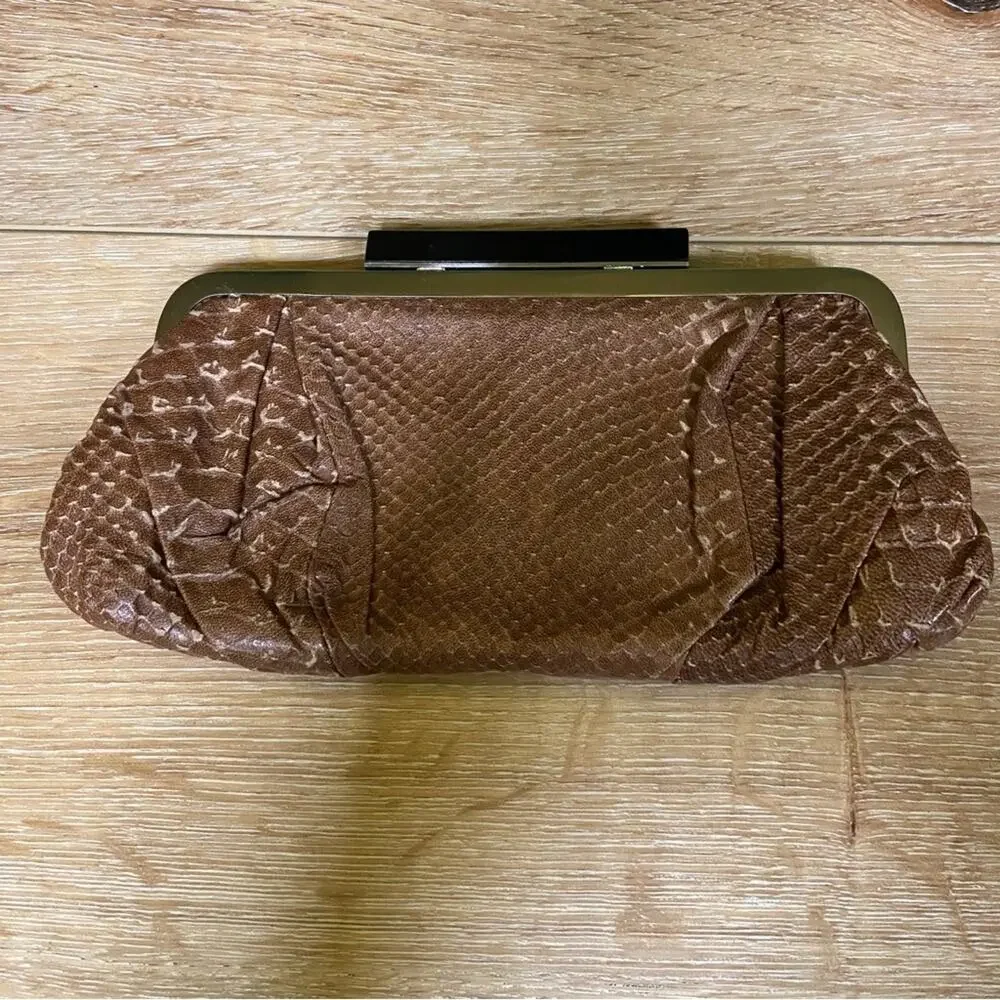 BCBGMaxAzria Snakeskin Print Clutch Brown BCBG